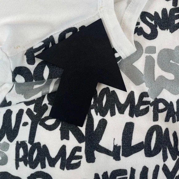 (VTG) YAN MASTER • Black/White/Silver Y2K Paris Name Print Long Sleeve Tee, S - Picture 10 of 16